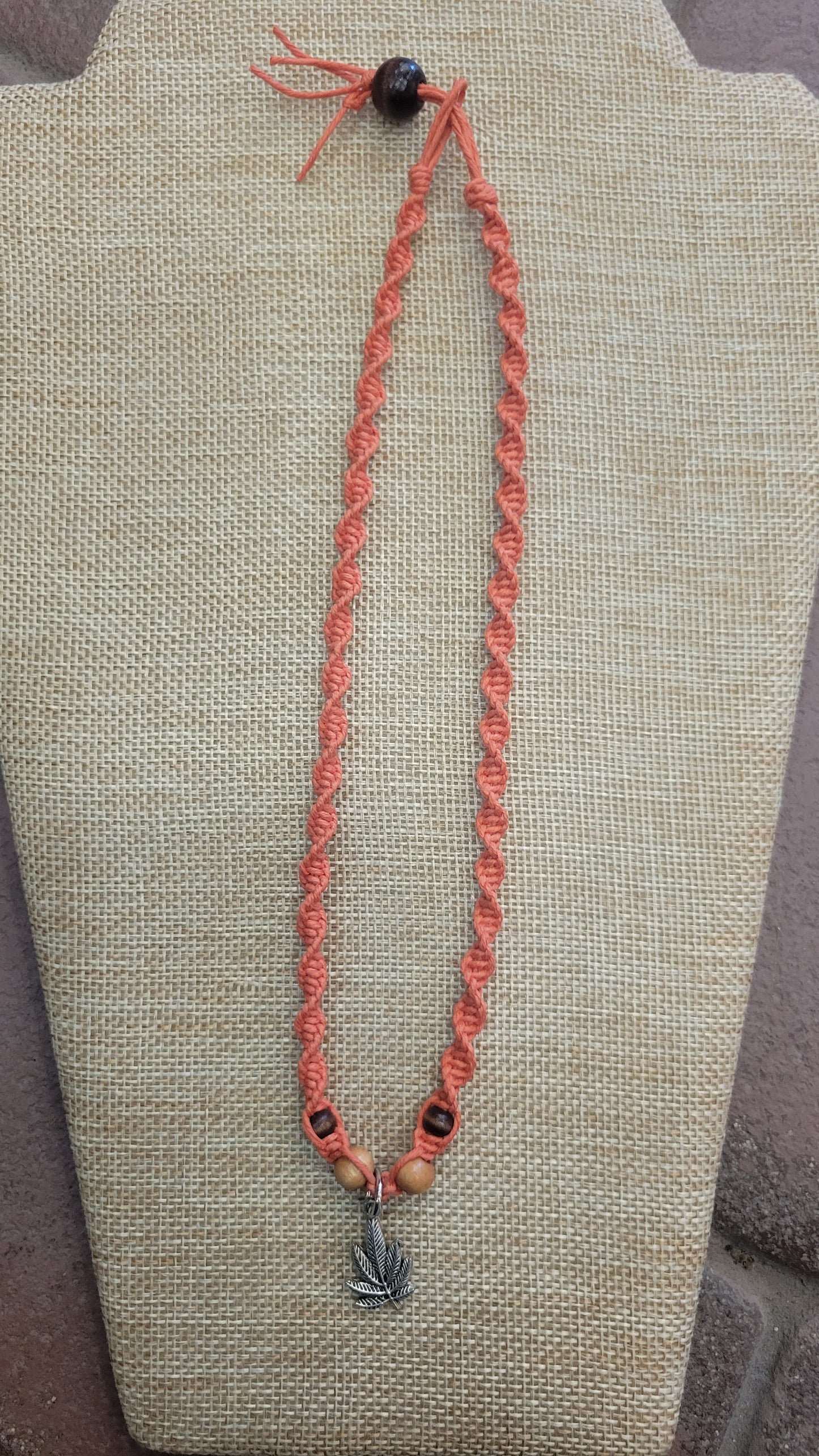 Hemp Necklace with Hemp Charm *Coral*