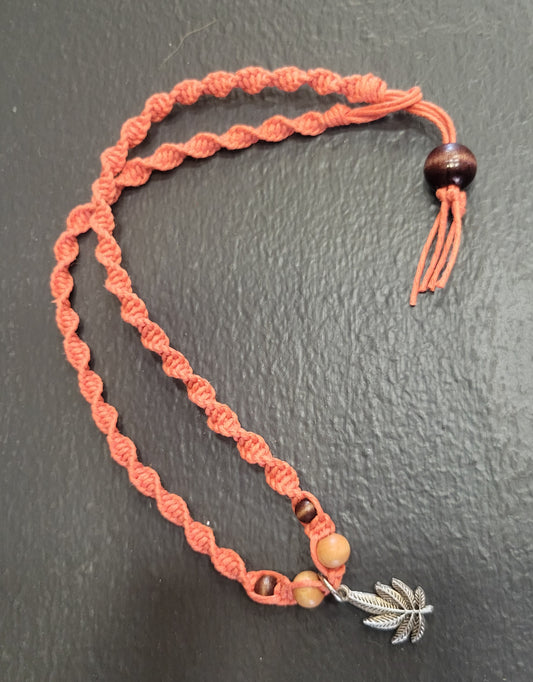 Hemp Necklace with Hemp Charm *Coral*