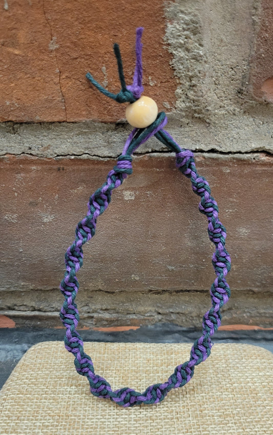 8 Inch Hemp Bracelet *Purple and Dark Green*