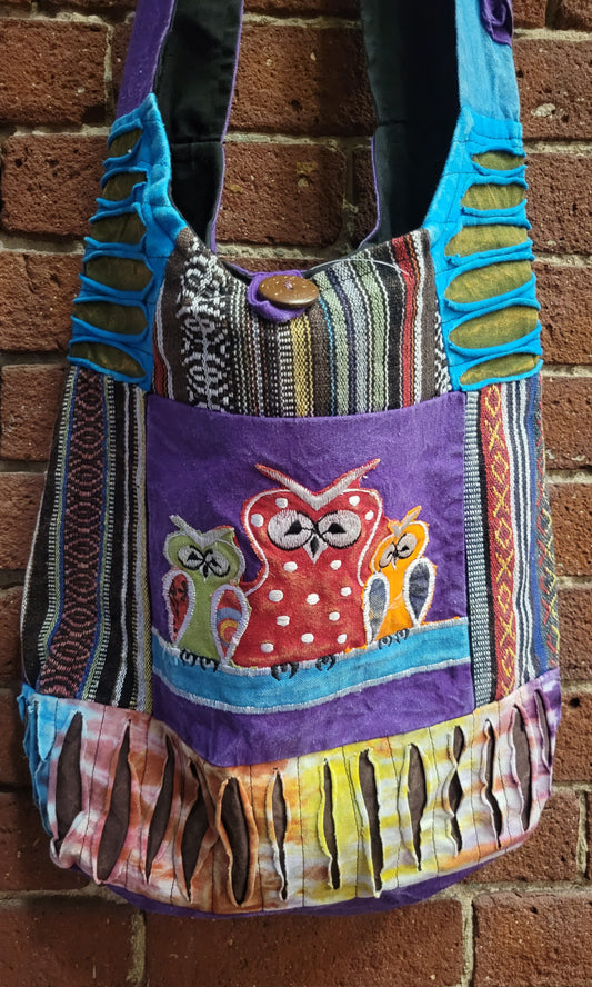 Threadheads Razorcut Patchwork Owl Trio Shoulder Bag 14 X 14