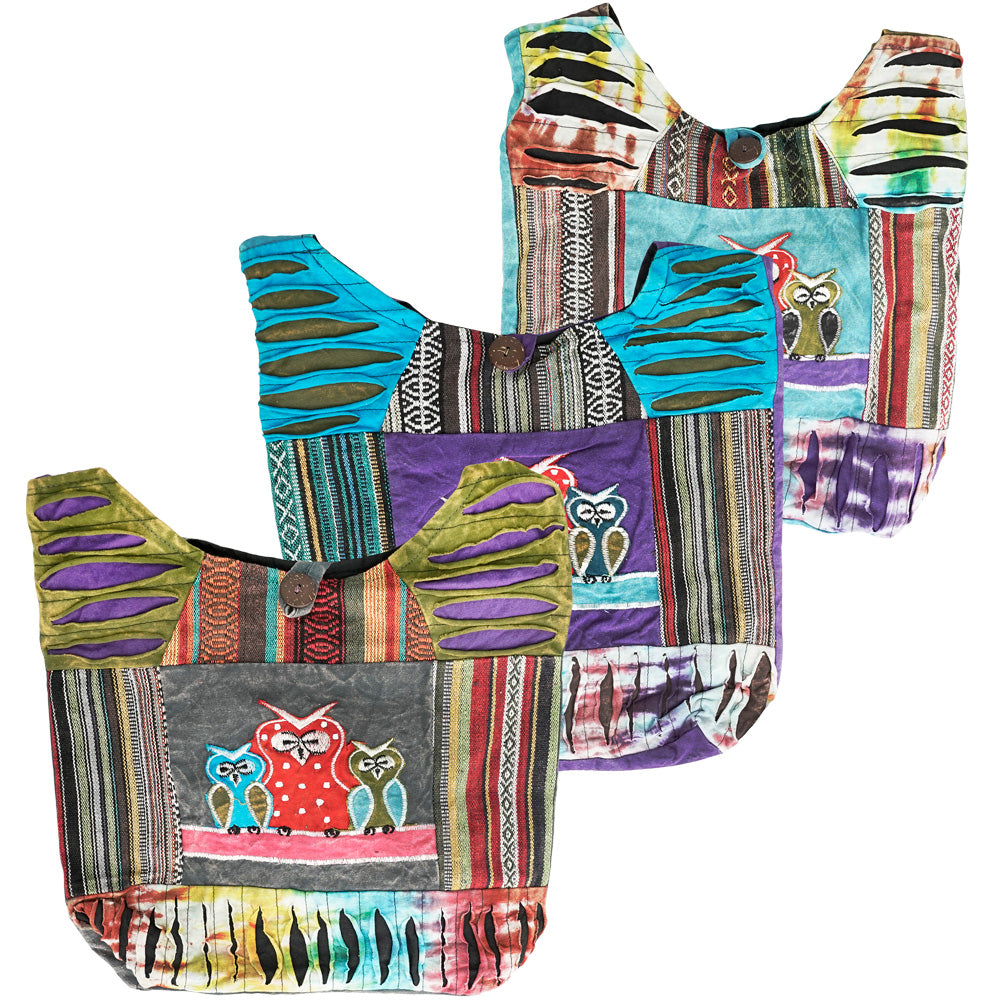 Threadheads Razorcut Patchwork Owl Trio Shoulder Bag 14 X 14